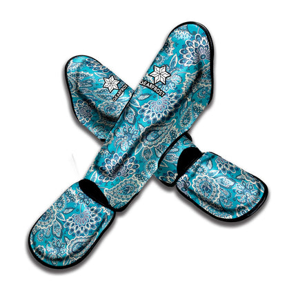 Turquoise Floral Bohemian Pattern Print Muay Thai Shin Guard