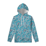 Turquoise Floral Bohemian Pattern Print Pullover Hoodie