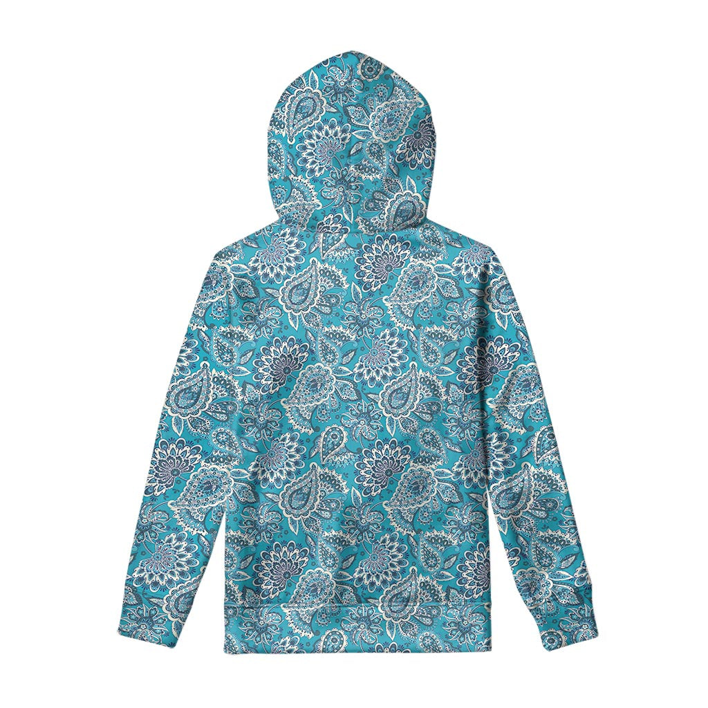 Turquoise Floral Bohemian Pattern Print Pullover Hoodie