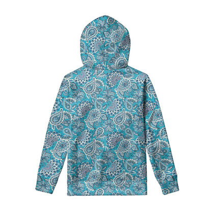 Turquoise Floral Bohemian Pattern Print Pullover Hoodie