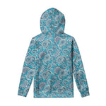 Turquoise Floral Bohemian Pattern Print Pullover Hoodie
