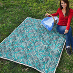 Turquoise Floral Bohemian Pattern Print Quilt