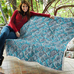 Turquoise Floral Bohemian Pattern Print Quilt