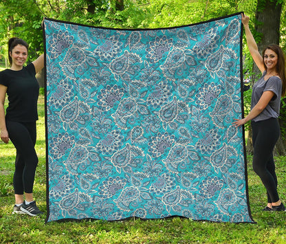 Turquoise Floral Bohemian Pattern Print Quilt