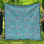 Turquoise Floral Bohemian Pattern Print Quilt