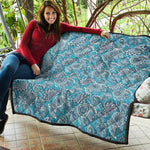 Turquoise Floral Bohemian Pattern Print Quilt