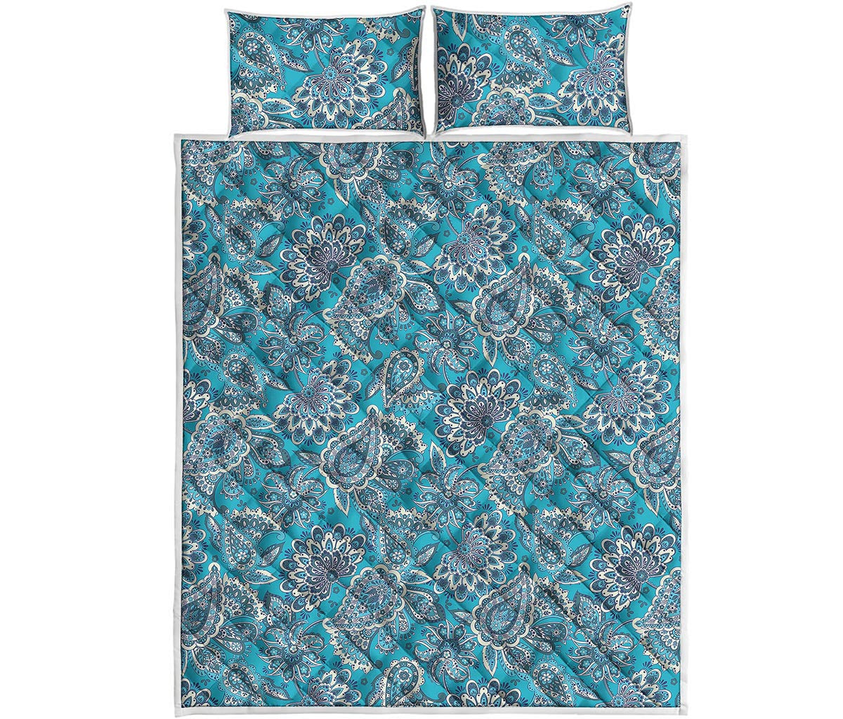 Turquoise Floral Bohemian Pattern Print Quilt Bed Set