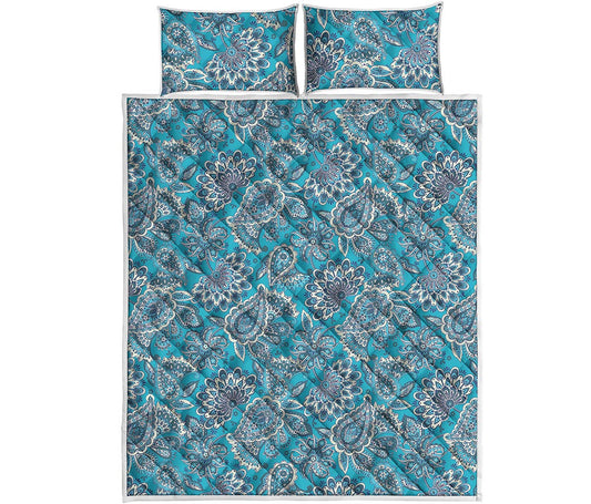 Turquoise Floral Bohemian Pattern Print Quilt Bed Set