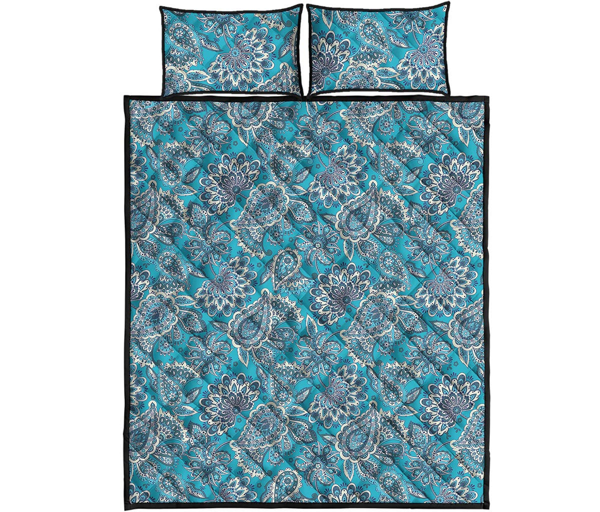 Turquoise Floral Bohemian Pattern Print Quilt Bed Set