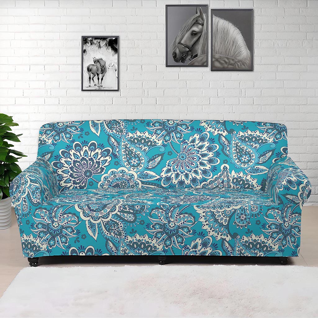 Turquoise Floral Bohemian Pattern Print Sofa Cover