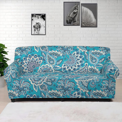 Turquoise Floral Bohemian Pattern Print Sofa Cover