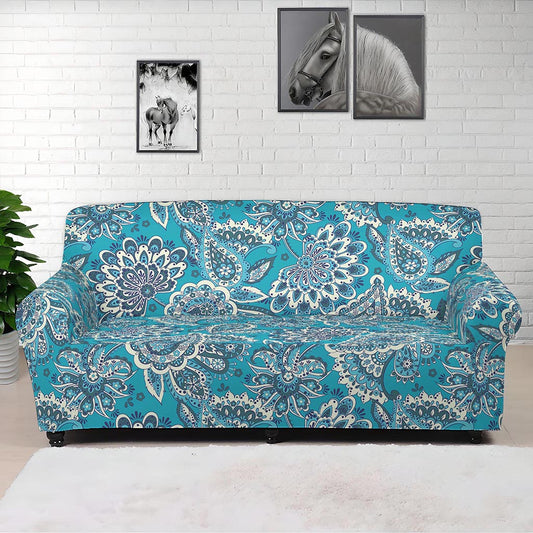 Turquoise Floral Bohemian Pattern Print Sofa Cover