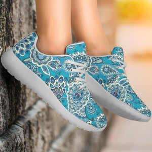 Turquoise Floral Bohemian Pattern Print Sport Shoes GearFrost