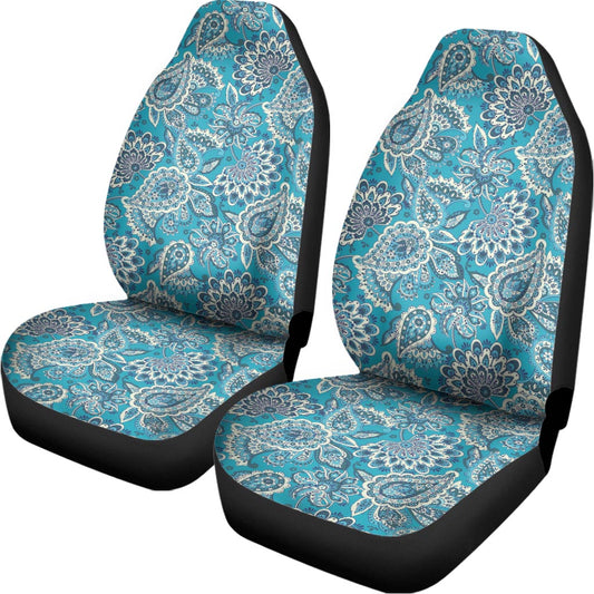 Turquoise Floral Bohemian Pattern Print Universal Fit Car Seat Covers