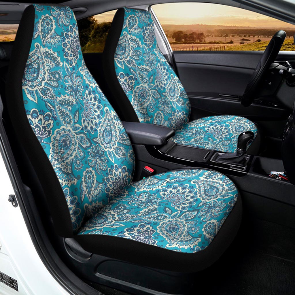 Turquoise Floral Bohemian Pattern Print Universal Fit Car Seat Covers