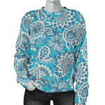 Turquoise Floral Bohemian Pattern Print Women's Crewneck Sweatshirt GearFrost
