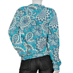 Turquoise Floral Bohemian Pattern Print Women's Crewneck Sweatshirt GearFrost