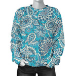 Turquoise Floral Bohemian Pattern Print Women's Crewneck Sweatshirt GearFrost