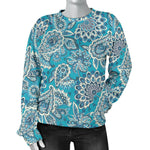 Turquoise Floral Bohemian Pattern Print Women's Crewneck Sweatshirt GearFrost