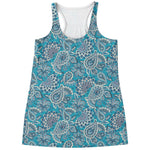Turquoise Floral Bohemian Pattern Print Women's Racerback Tank Top