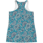 Turquoise Floral Bohemian Pattern Print Women's Racerback Tank Top