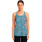 Turquoise Floral Bohemian Pattern Print Women's Racerback Tank Top