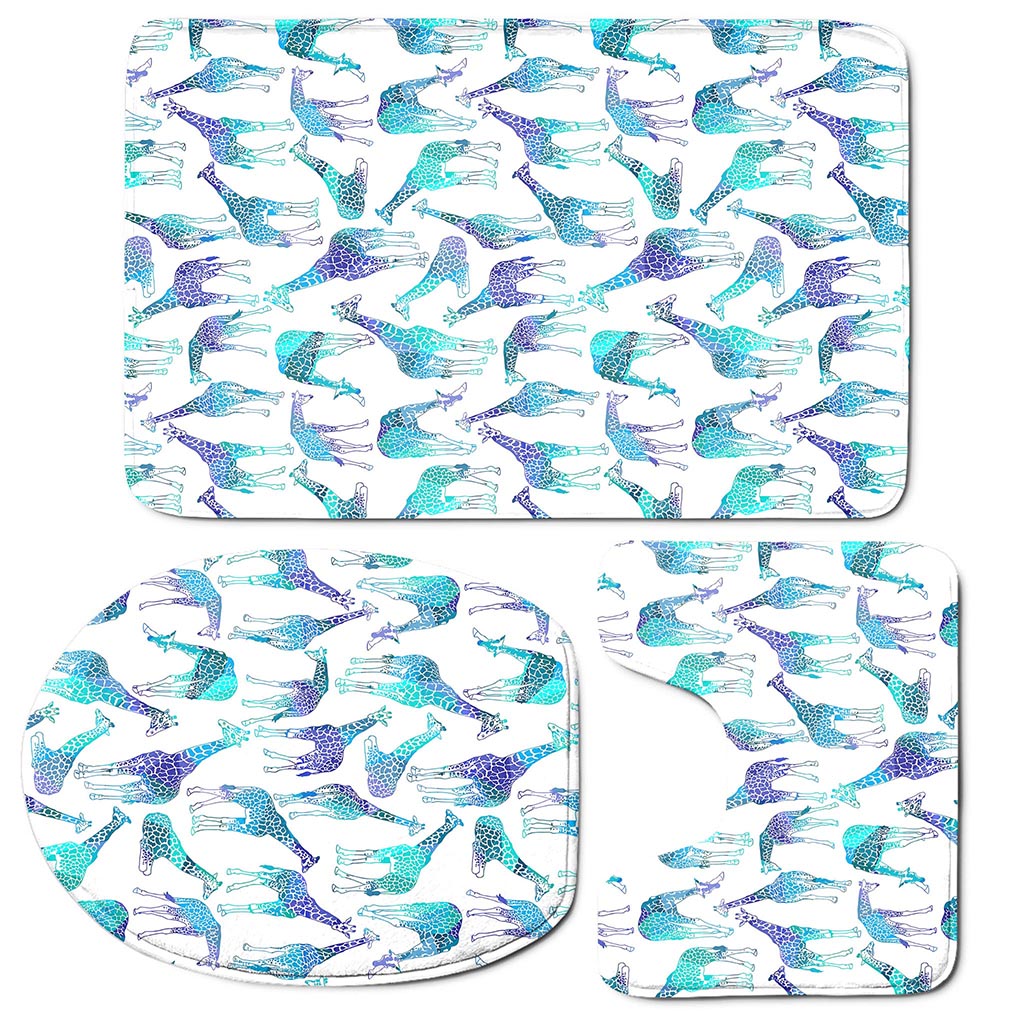 Turquoise Giraffe Pattern Print 3 Piece Bath Mat Set