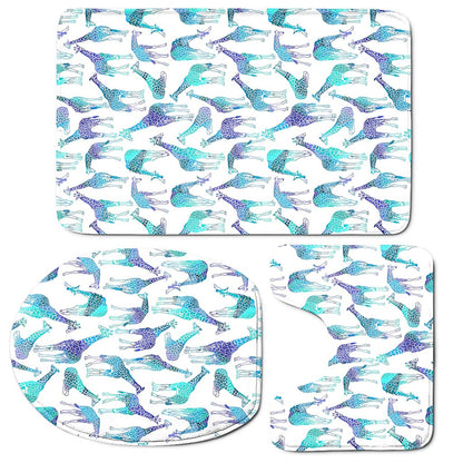 Turquoise Giraffe Pattern Print 3 Piece Bath Mat Set