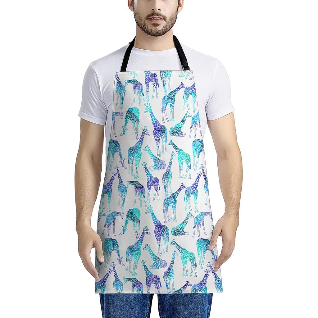 Turquoise Giraffe Pattern Print Apron