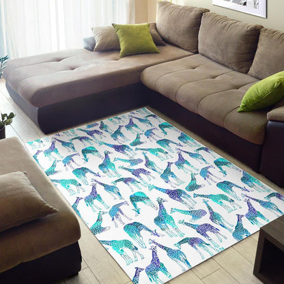 Turquoise Giraffe Pattern Print Area Rug GearFrost