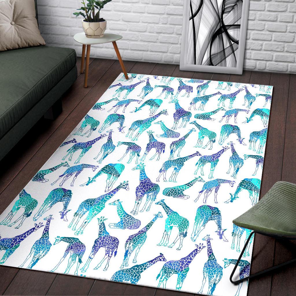 Turquoise Giraffe Pattern Print Area Rug GearFrost