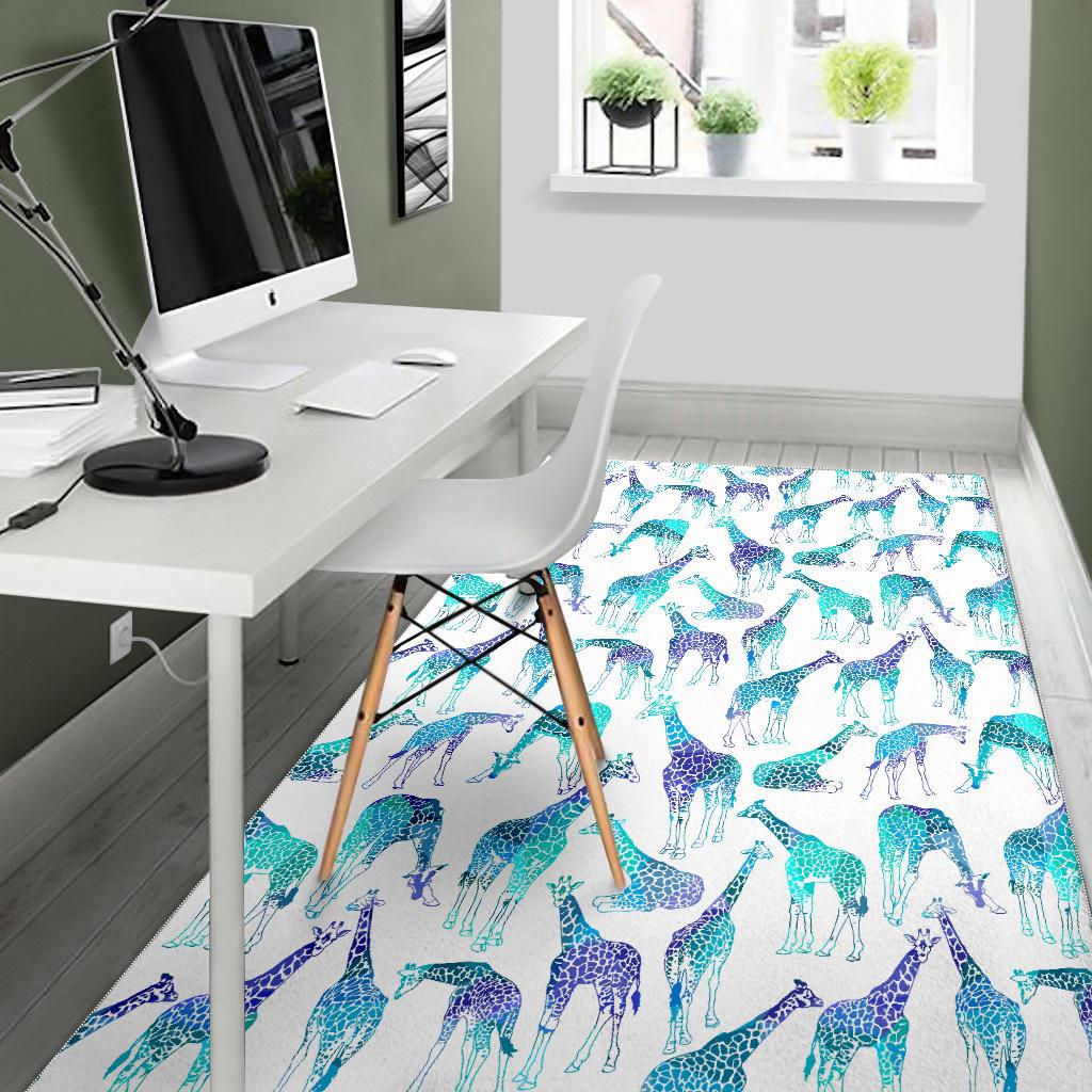 Turquoise Giraffe Pattern Print Area Rug GearFrost