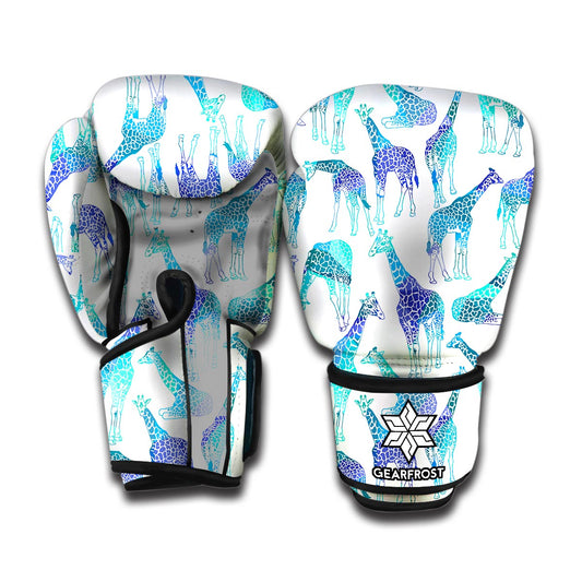 Turquoise Giraffe Pattern Print Boxing Gloves