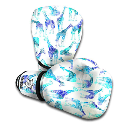 Turquoise Giraffe Pattern Print Boxing Gloves