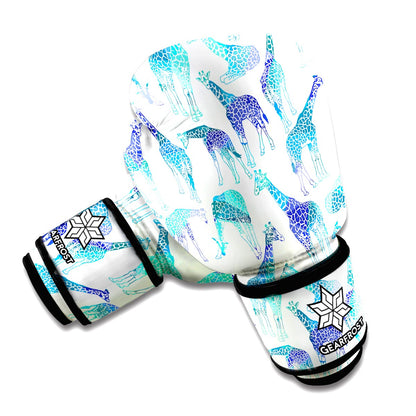 Turquoise Giraffe Pattern Print Boxing Gloves