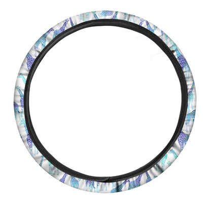 Turquoise Giraffe Pattern Print Car Steering Wheel Cover