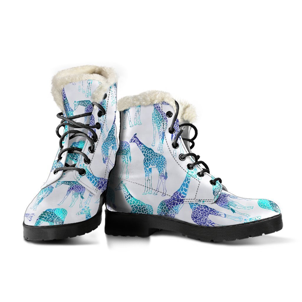 Turquoise Giraffe Pattern Print Comfy Boots GearFrost