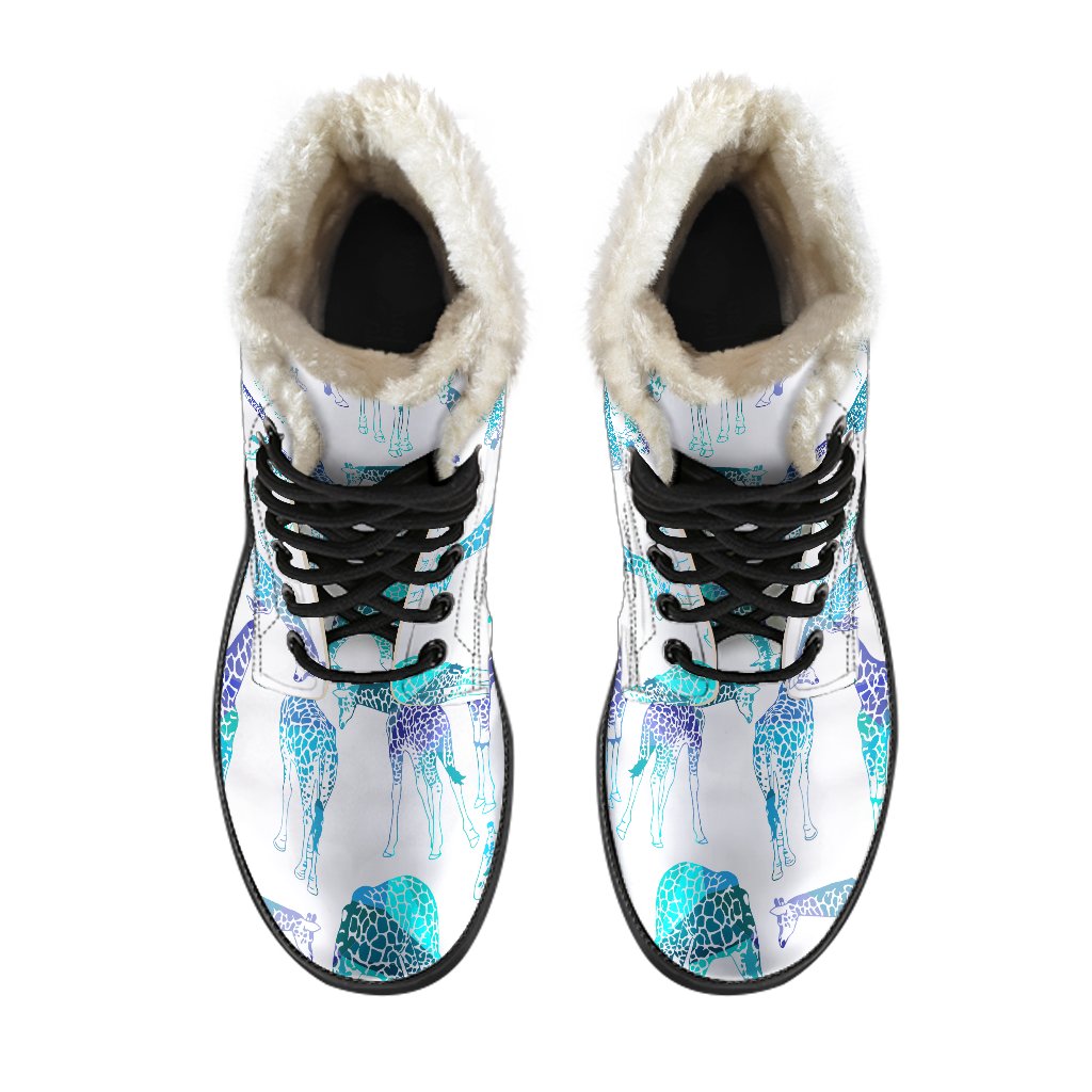 Turquoise Giraffe Pattern Print Comfy Boots GearFrost