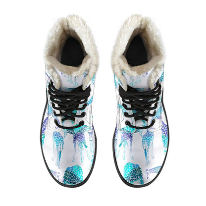 Turquoise Giraffe Pattern Print Comfy Boots GearFrost