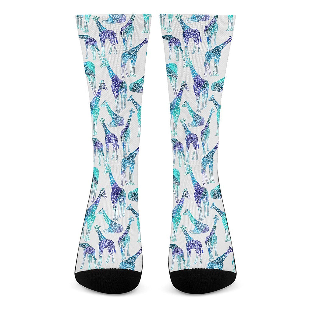 Turquoise Giraffe Pattern Print Crew Socks