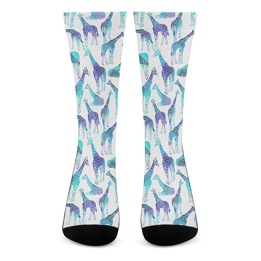 Turquoise Giraffe Pattern Print Crew Socks