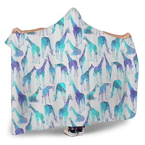 Turquoise Giraffe Pattern Print Hooded Blanket