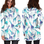 Turquoise Giraffe Pattern Print Hoodie Dress GearFrost