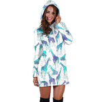 Turquoise Giraffe Pattern Print Hoodie Dress GearFrost
