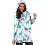 Turquoise Giraffe Pattern Print Hoodie Dress GearFrost