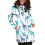 Turquoise Giraffe Pattern Print Hoodie Dress GearFrost