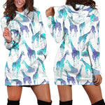 Turquoise Giraffe Pattern Print Hoodie Dress GearFrost