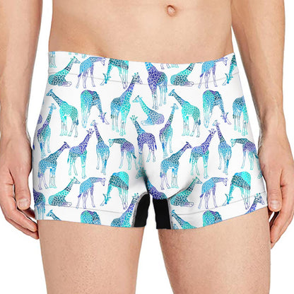 Turquoise Giraffe Pattern Print Men's Boxer Briefs