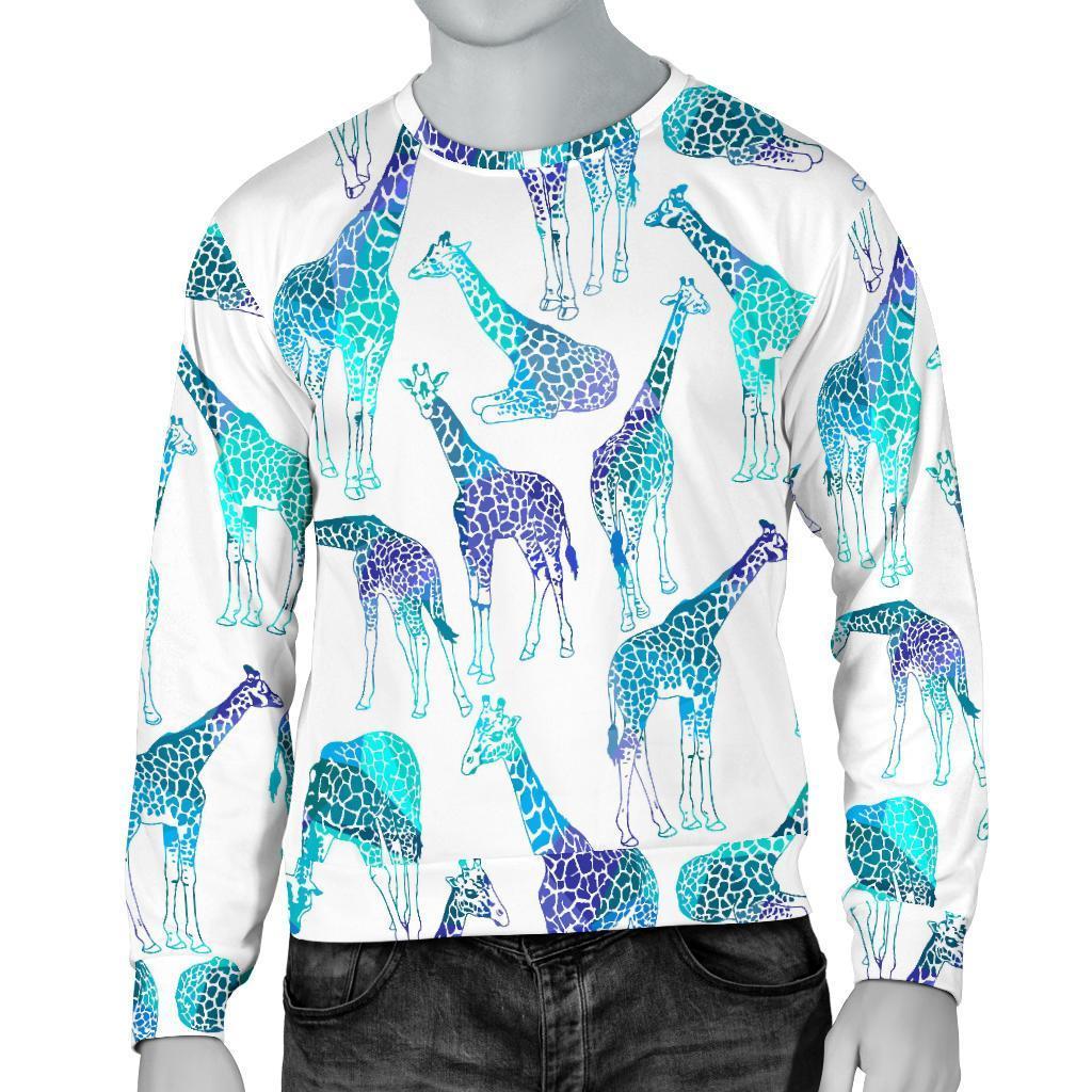 Turquoise Giraffe Pattern Print Men's Crewneck Sweatshirt GearFrost