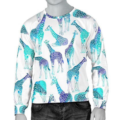 Turquoise Giraffe Pattern Print Men's Crewneck Sweatshirt GearFrost